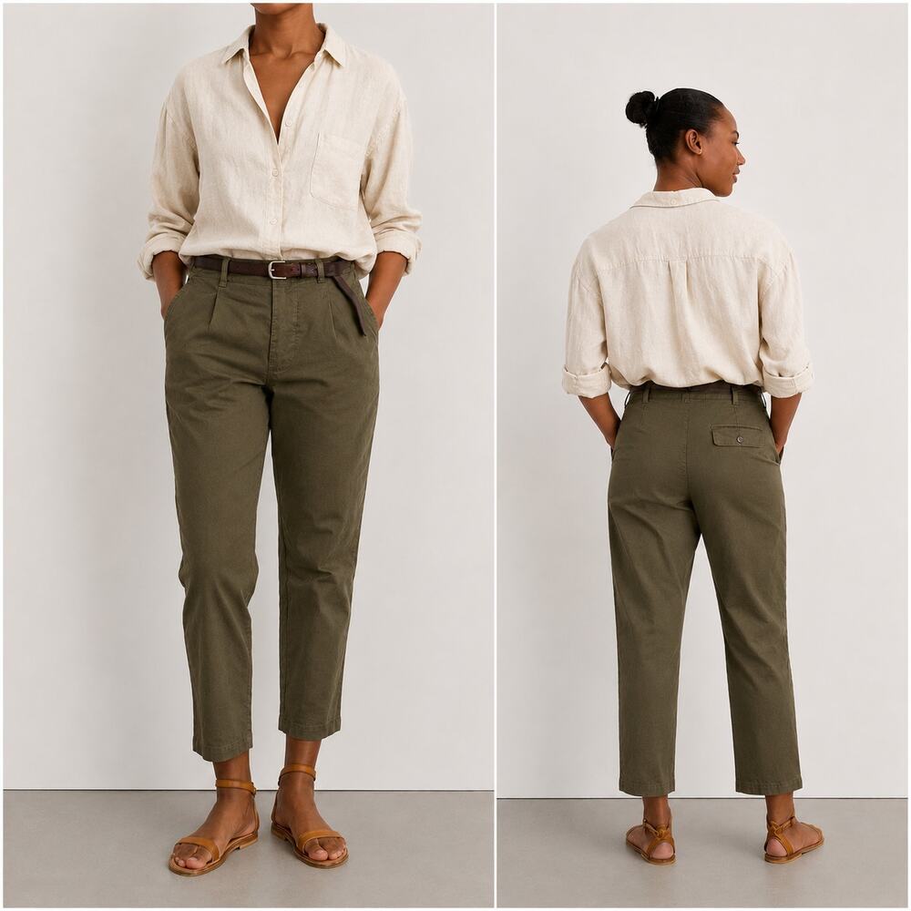 ALEX MILL Women's Boy Pleated Chino Pants Olive Green Size 2
